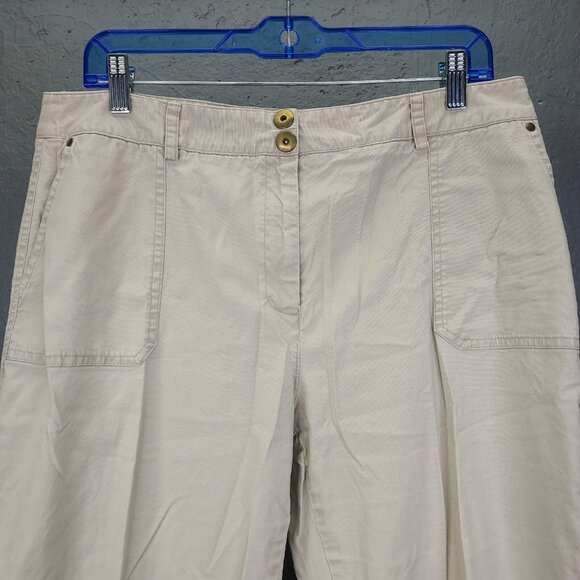 Charter Club Katherine Fit Pants Women 14 Petite Khaki Trousers Full Length Snap - Picture 2 of 8